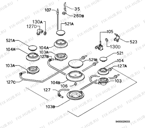 Взрыв-схема плиты (духовки) Rex Electrolux PXL64V - Схема узла Functional parts 267